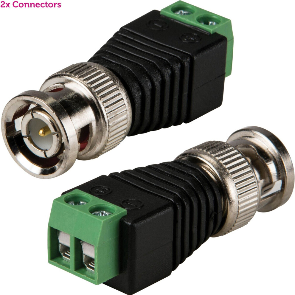 2x BNC Male Screw Terminal Connector No Solder CCTV DVR Video Coax Cable End