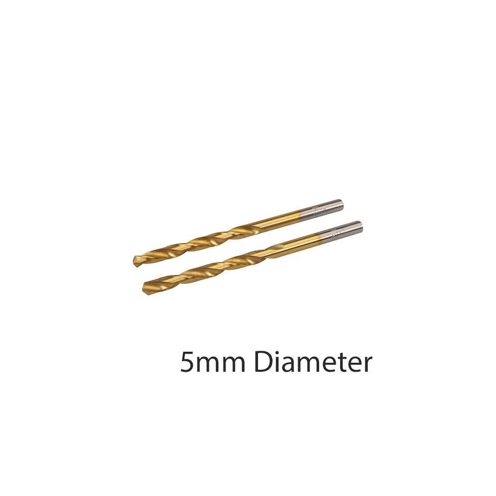2 PACK TITANIUM COATED 5mm High Speed Steel Drill Bit Aluminium Alloy Milling