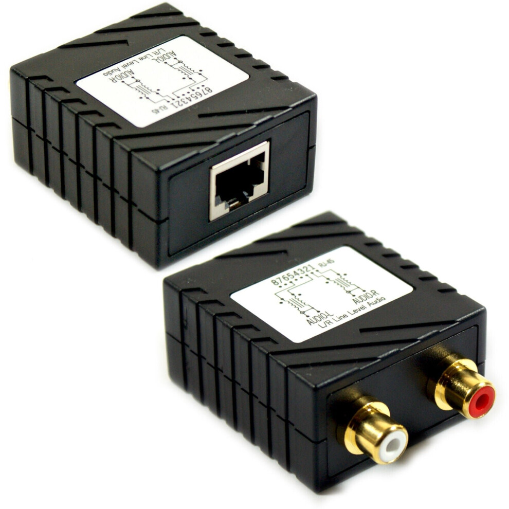 2 Rca Audio Cable Extender Balun Up To 300M Cat5e Cat6 Phono Long Distance 5055538105364
