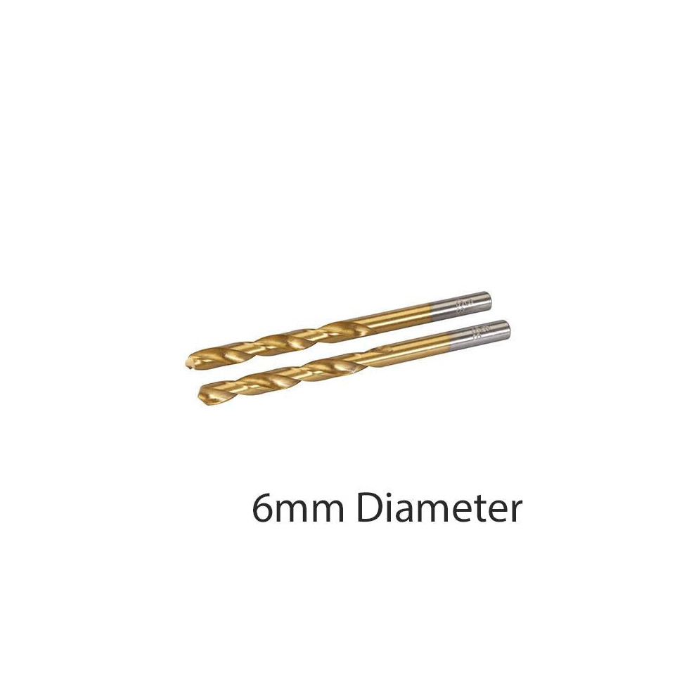 2 PACK TITANIUM COATED 6mm High Speed Steel Drill Bit Aluminium Alloy Milling