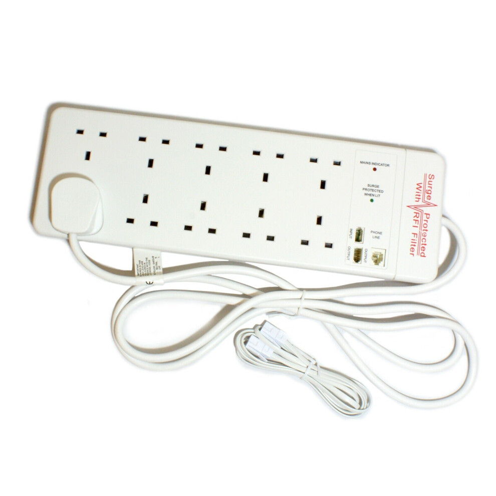 2m 10 Way Mains Power Gang Extension Socket - SURGE PROTECTED - Multi Plug Cable - CableFinder