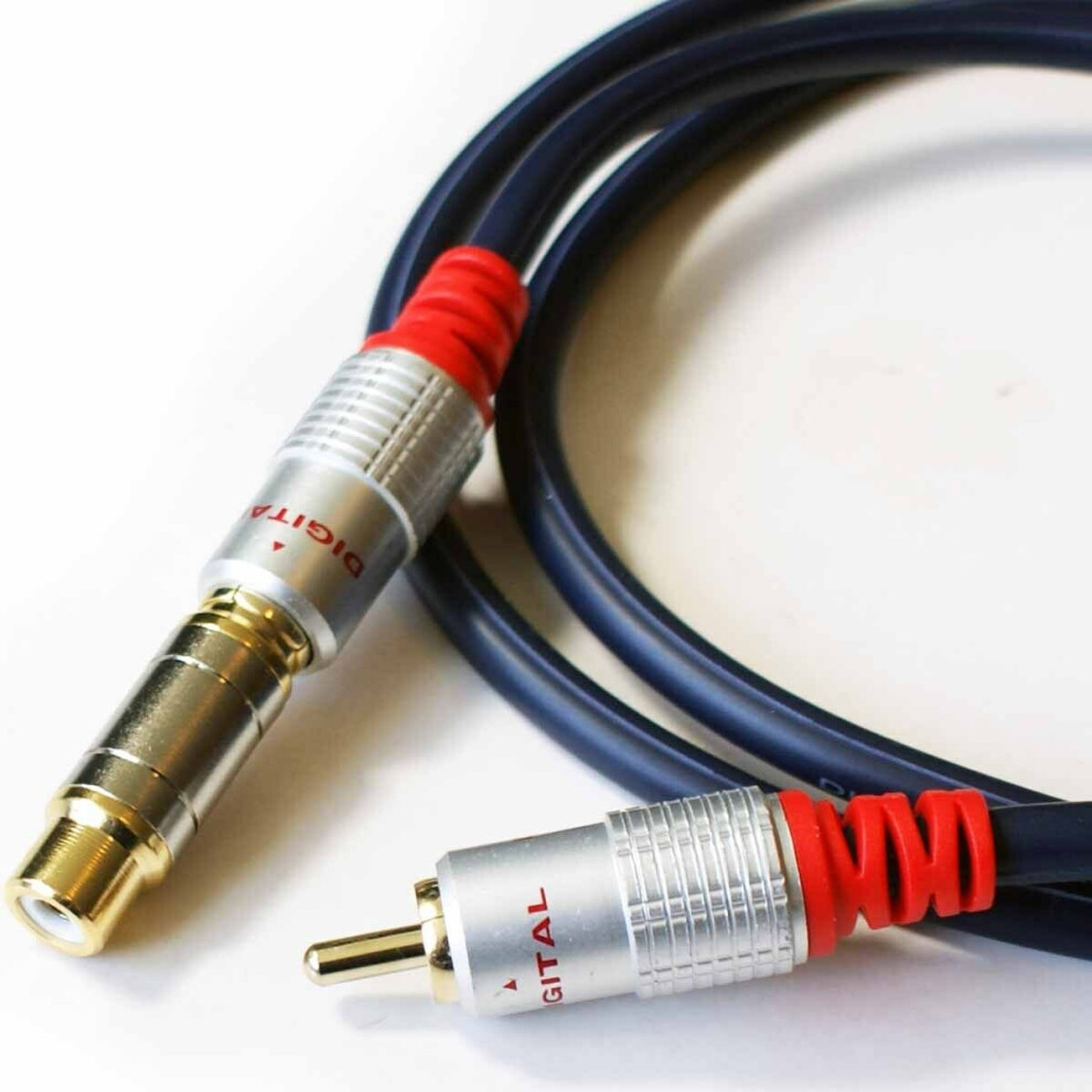 5m 1 RCA PHONO Male to Female Extension Cable Lead Digital Coax Subwoofer Audio