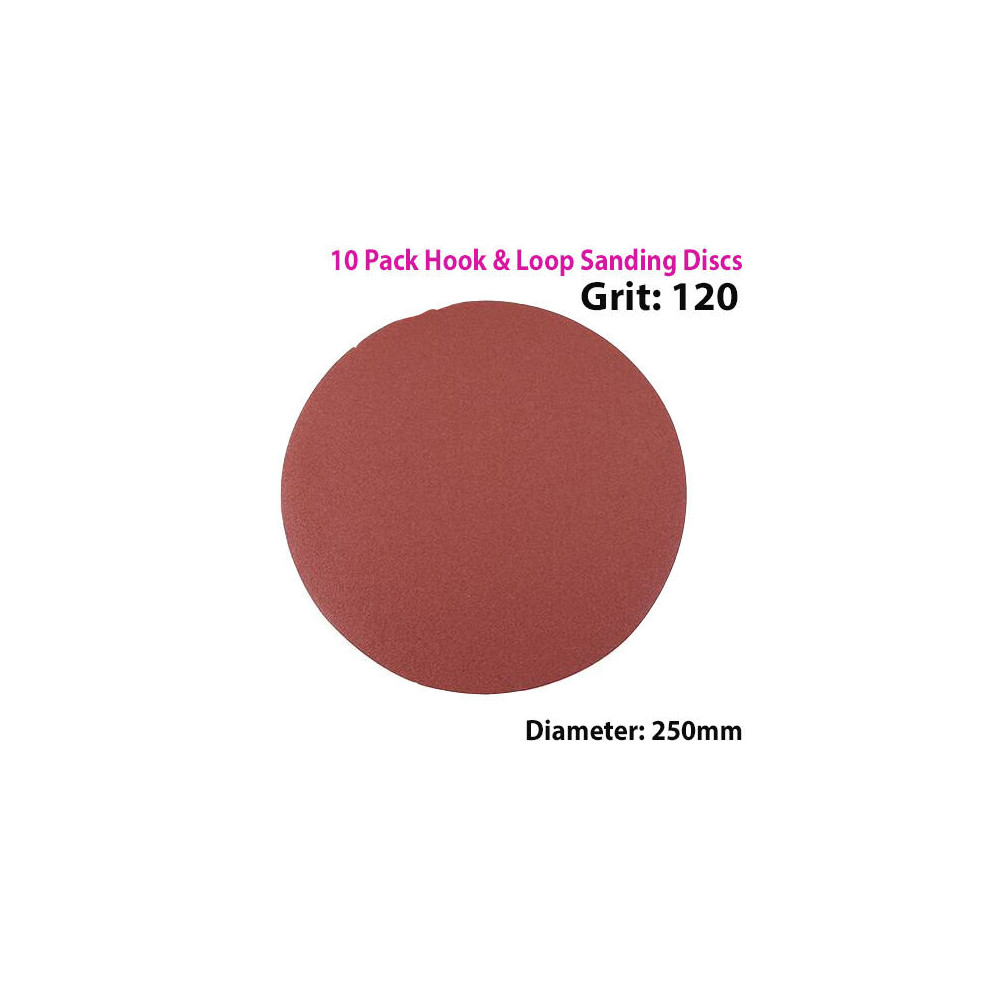 QTY 10 250mm 10 Inch Sanding Discs 120 Grit Orbit Sander Hook & Loop