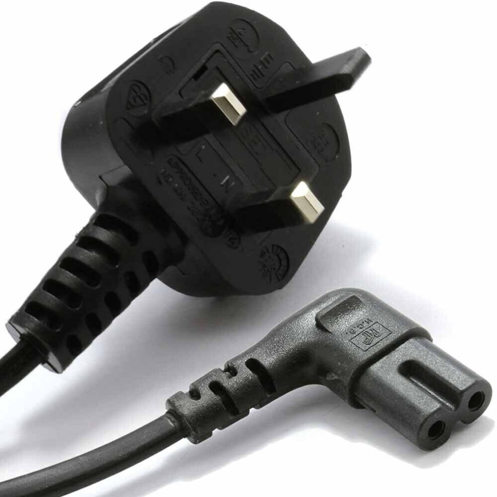 3m UK Plug to Figure 8 Cable Lead 90 Degree Right Angled C7 Mains Power 13A