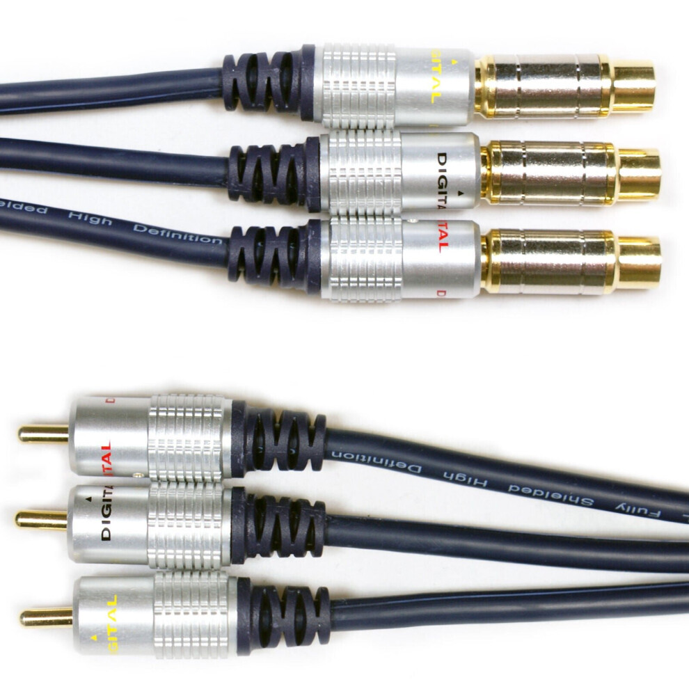 2M AV Extension Cable Triple 3 RCA PHONO Male To Female Lead Audio Video