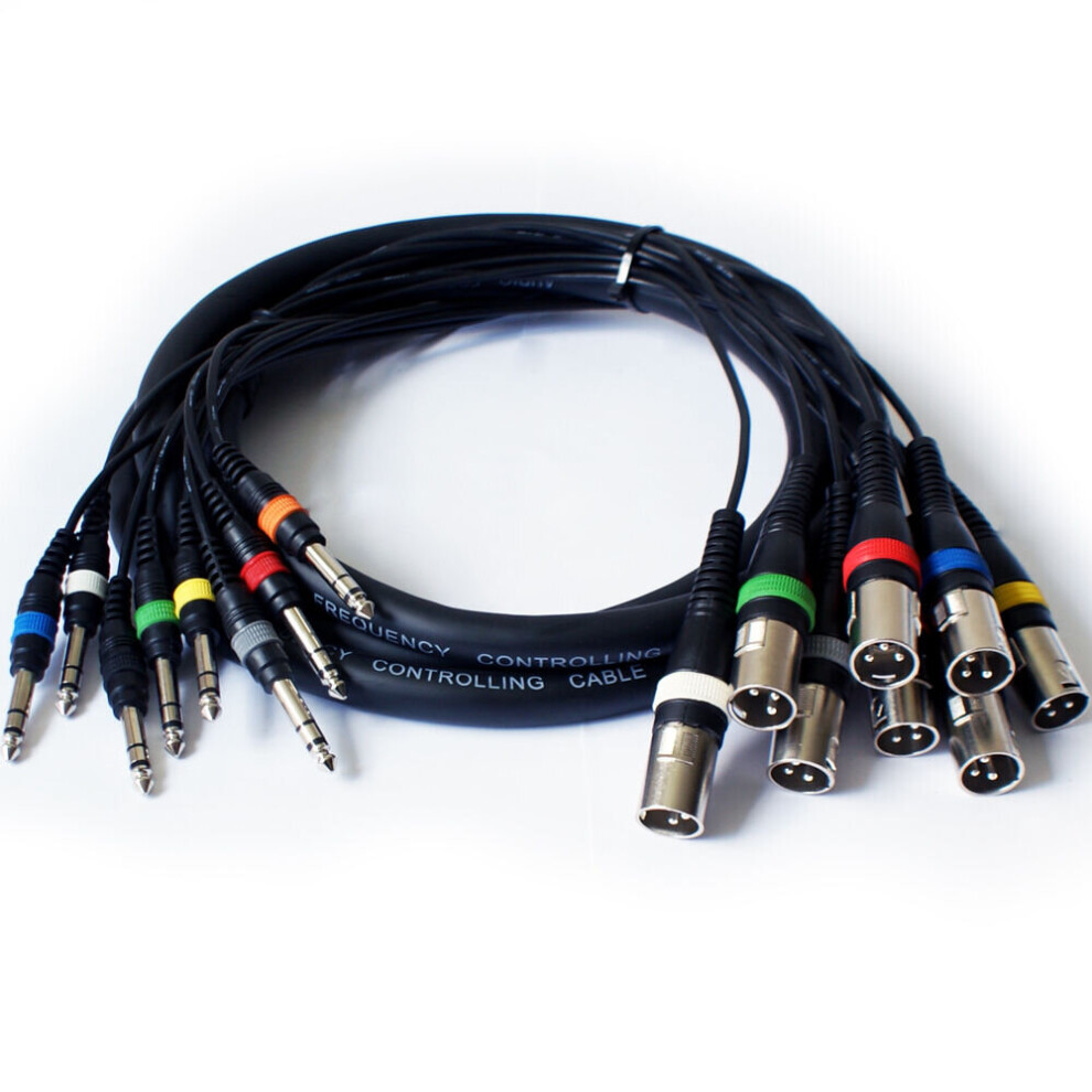 Loops 2.5M 8 Way Xlr Male To 6.35Mm 1/4" Stereo Plug Loom Cable Lead Mic Stage Multicore