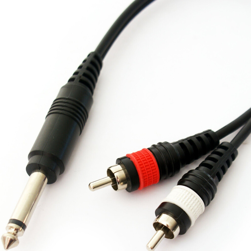 3M 6.35Mm 1/4" Mono Jack To 2 Rca Male Cable Lead Audio Amplifier Ts Phono Plug 5055538136733