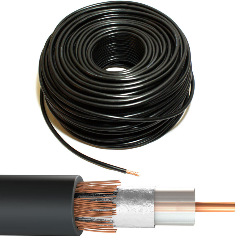 25M Black RG6 Coaxial Cable - 75OHM TV Aerial Satellite Freeview Wire Reel Drum