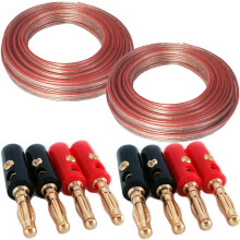 20M Speaker Cable & 8 Banana Plugs Stereo HiFi Sound System Wire Reel Loud