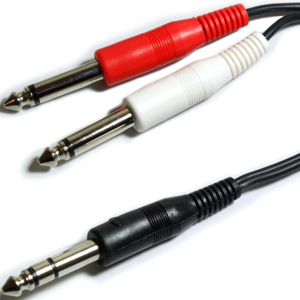 2M 6.35Mm Stereo Plug To 2X 1/4" Mono Male Jack Cable Microphone Y Splitter Lead 5055538107245