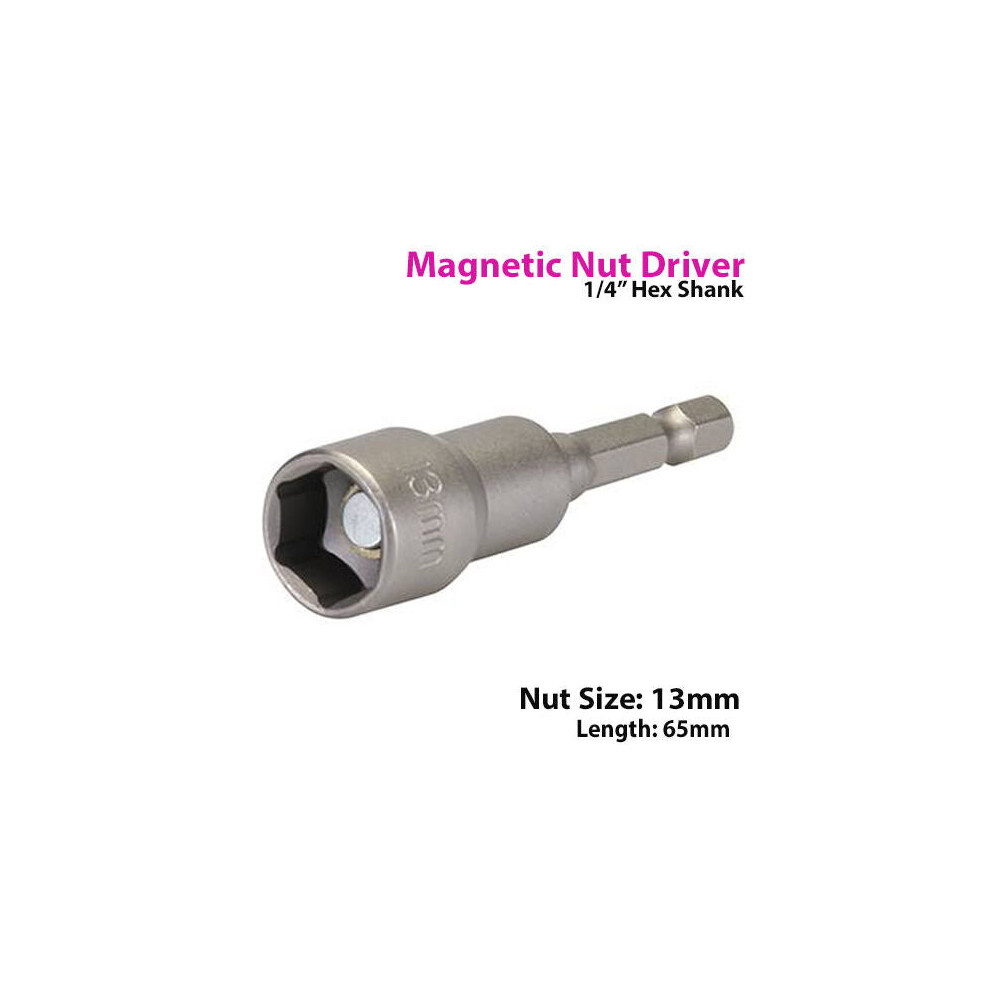 13mm x 65mm Chrome Vanadium Magnetic Nut Driver Adapter Hex Shank Power Drills