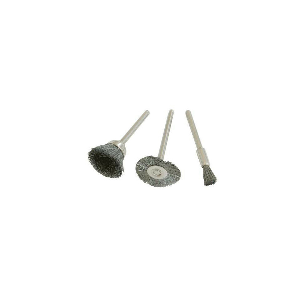 3 Piece Steel Brush Set 5mm 15mm 19mm Fitted With 3.1mm Mandrels