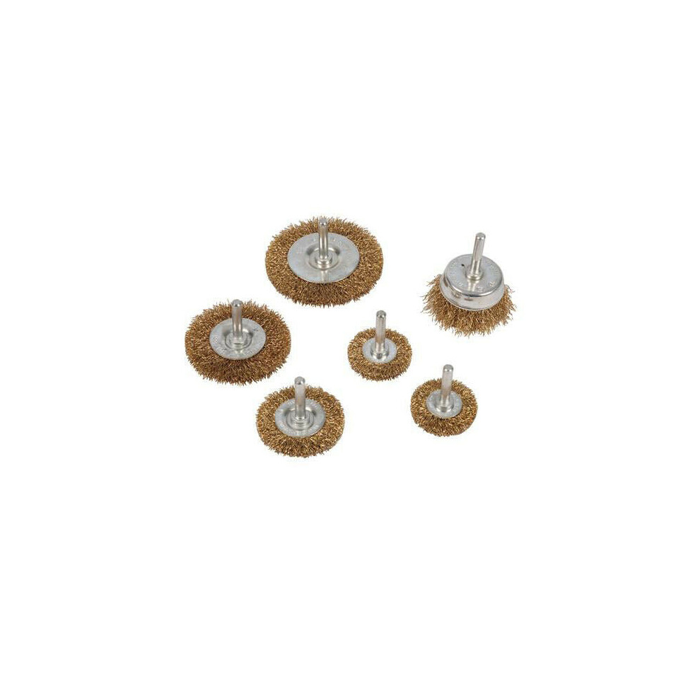 Loops 6 Piece Wire Wheel & Cup Brush Set 6Mm Shank 0.3Mm Bristles