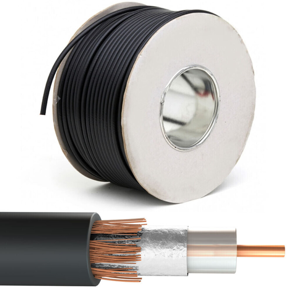 100M Black RG6 Coaxial Cable - 75OHM TV Aerial Satellite Freeview Wire Reel Drum