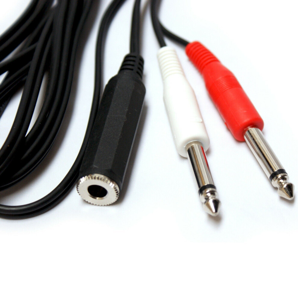 0.15m 6.35mm Stereo Headphone Socket to 2x 1/4" Mono Male Jack Cable Y Splitter