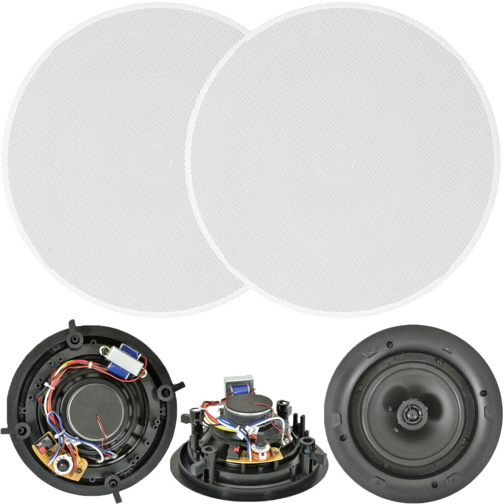 2x (Pair) High Quality 6.5 Inch 100W 2 Way Low Profile Ceiling Speaker - 100V & 8Ohm - Wall Mount Slim - CableFinder