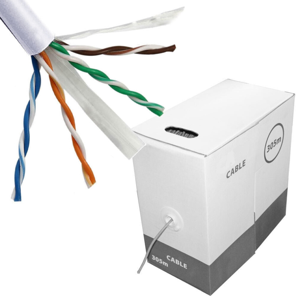 305M Cat6a Copper Network Cable Reel Box 10Gbase T Ethernet Drum Lan Utp Rj45 Grey 5055538198977