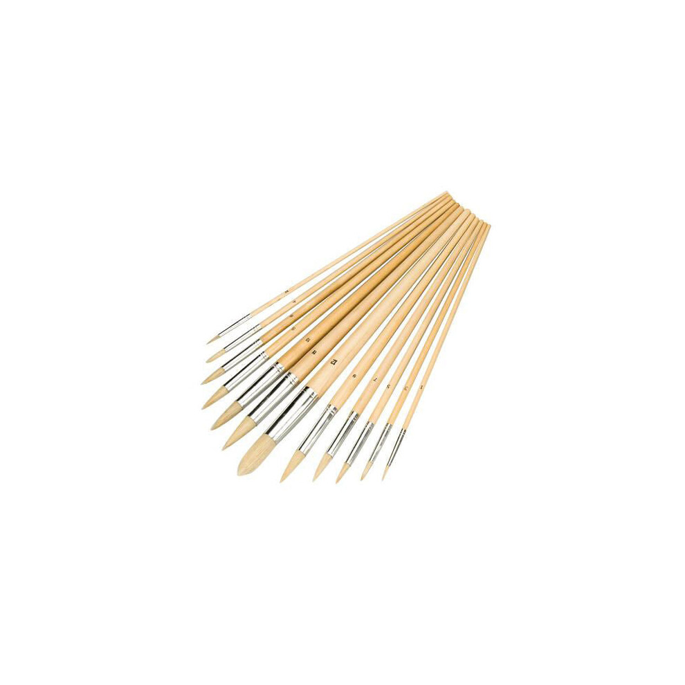 12 Piece Pointed Tip Pure Bristle Paint Brush Set 1mm 12mm Wooden Handle-image-OPC-P8WMJ6K-NEW