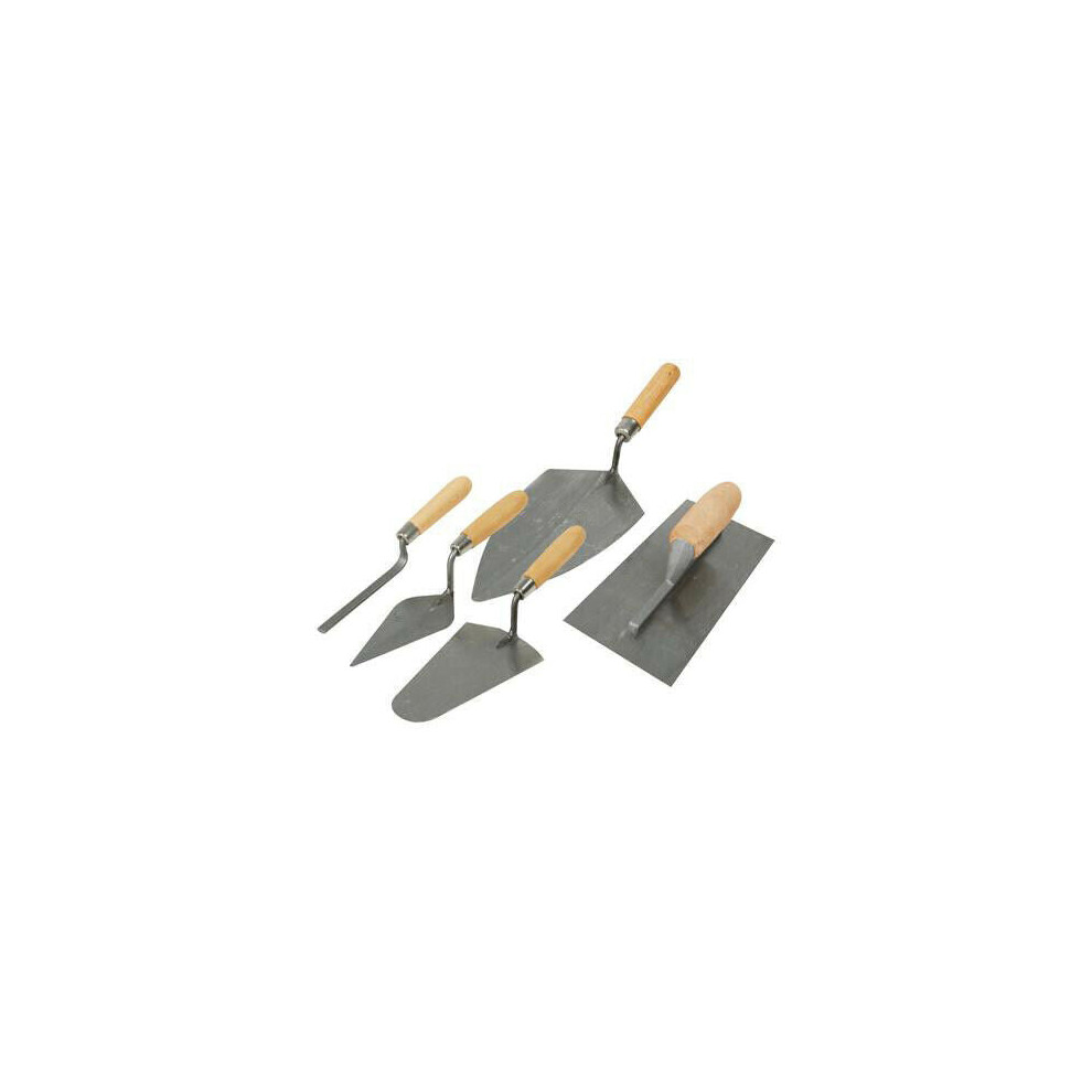 5 Piece Tradesman Trowel Set Steel Blades Wooden Handle Plastering Bricklaying