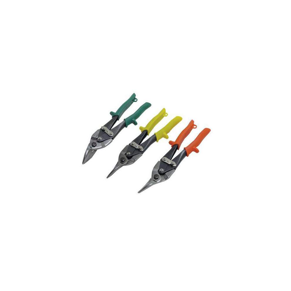 3x 250mm Aviation Tin Snips Set Compound Leverage Action Colour Coded Handles