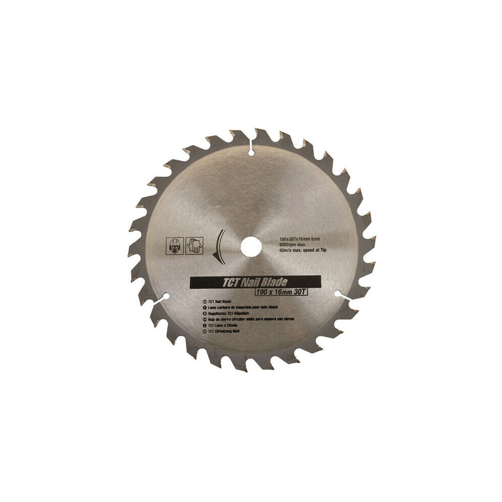 190mm x 16mm 30T TCT Nail Blade Cut Wood With Nails MDF Hardwood Plasterboard