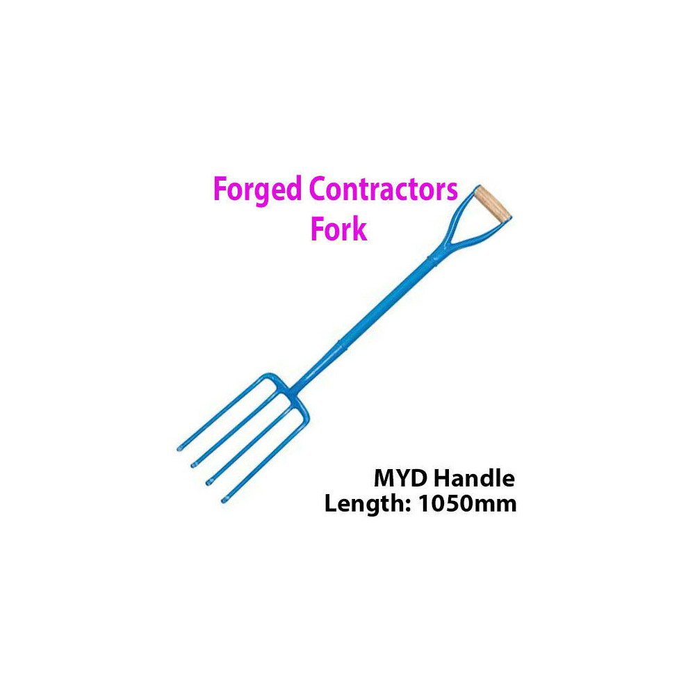 Solid Forged Steel 1050mm 4 Prong Contractors Fork MYD Handle Gardening Tool