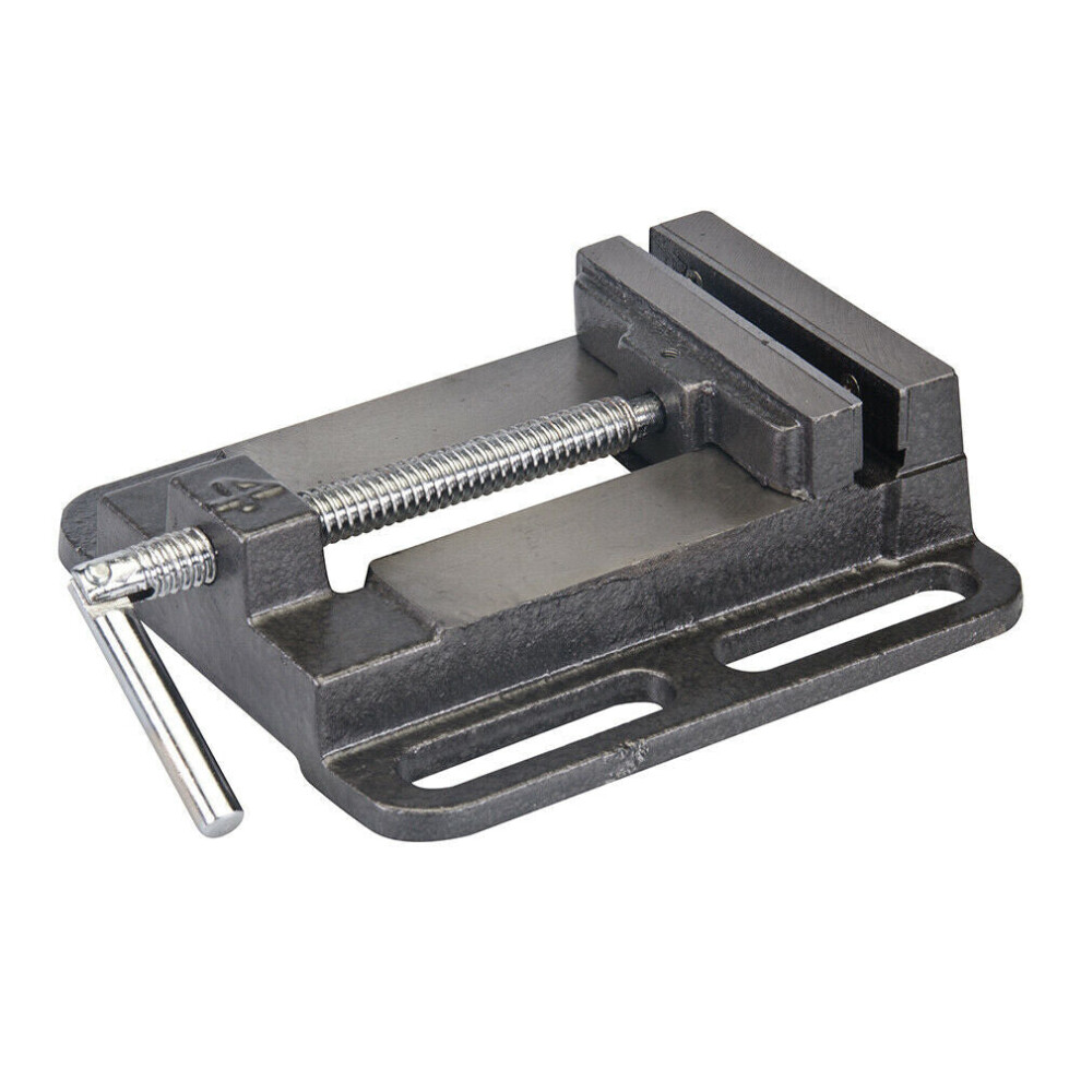 100mm CAST IRON Drill Press Vice Long Mounting Slots & Pivot Handle STEEL JAWS