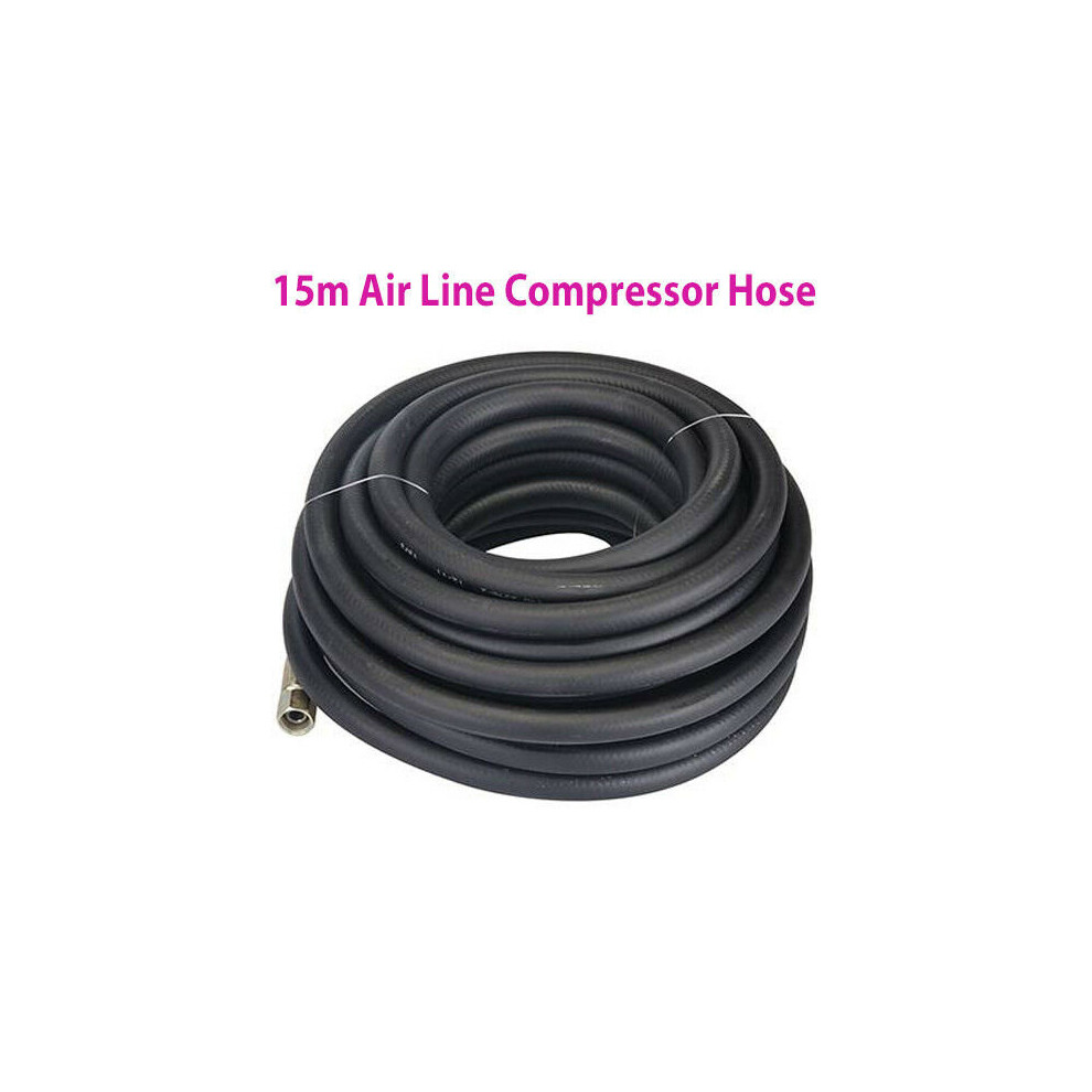 15m Strong Rubber Air Compressor Line Hose/Pipe 20Bar Pressure 6mm Nuts Tools