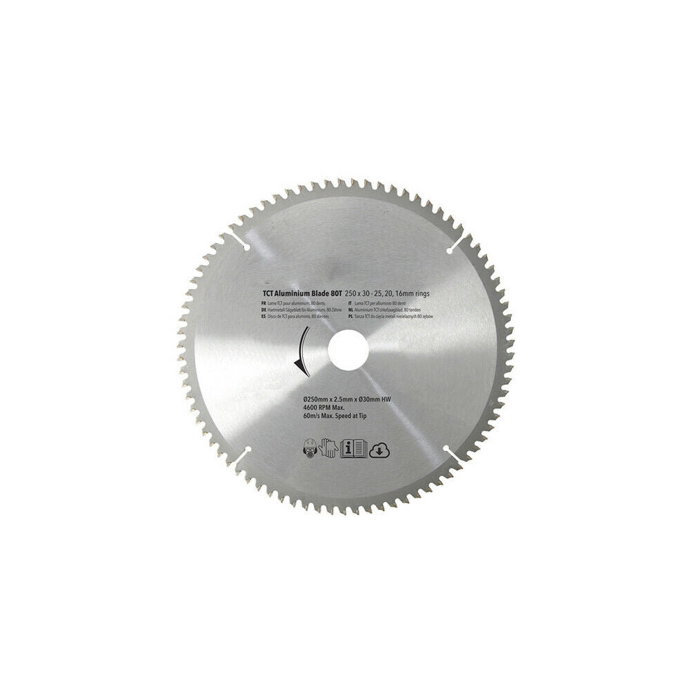 250mm x 30mm 80T TCT Aluminium Blade 25mm 20mm 16mm Rings Incl.