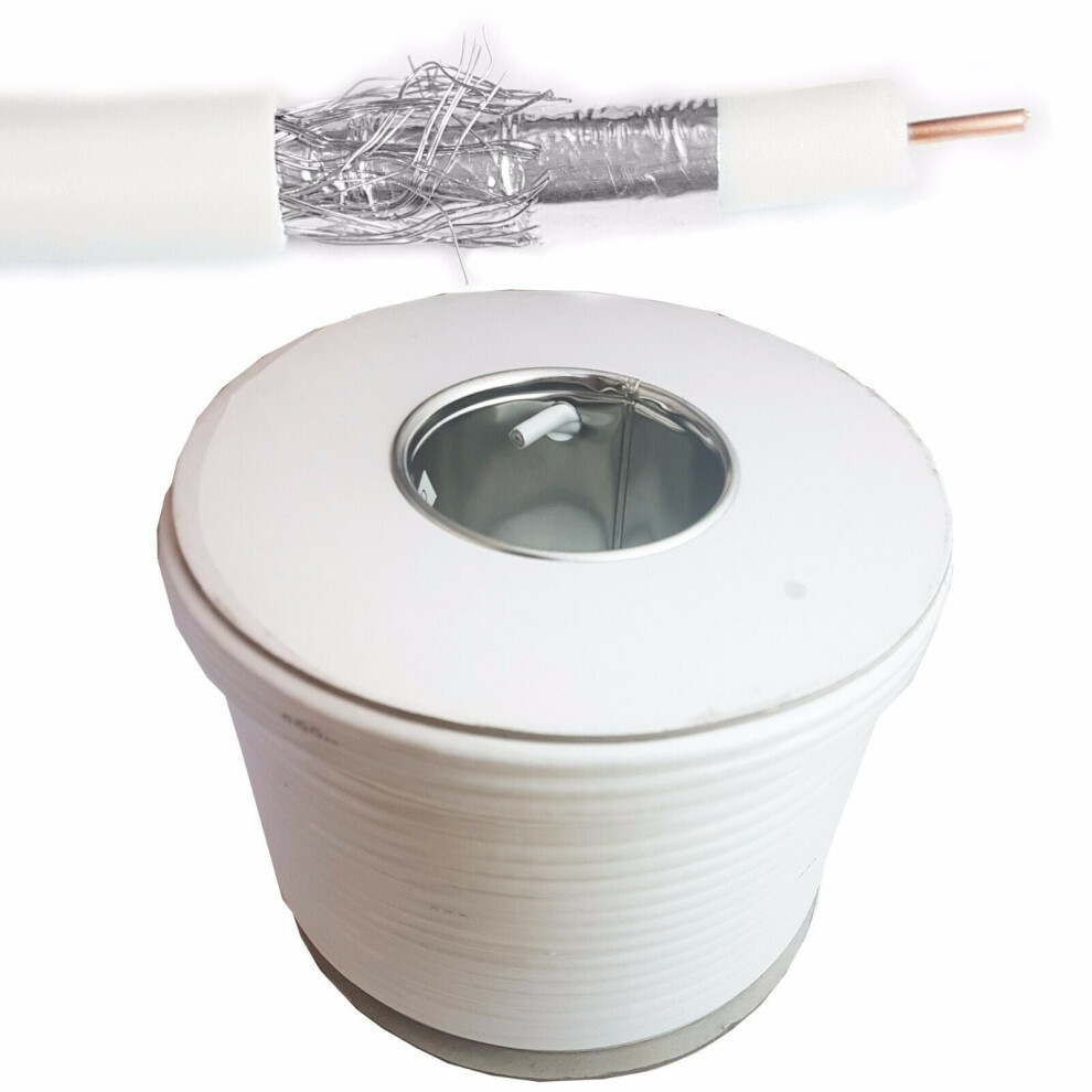 100M Outdoor Coaxial Rg6 Aerial Cable Shielded Satellite Freeview Ccs Wire White 5055538196072