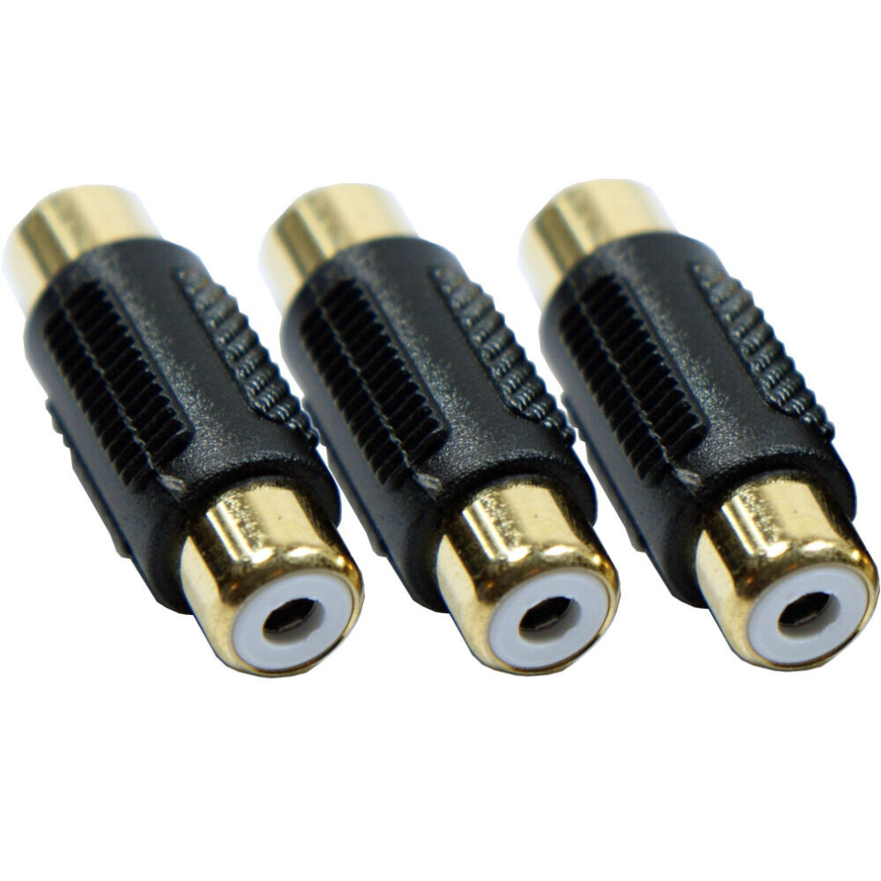 Loops 3 Rca Phono Coupler Female To Socket Audio Adapter Connector Gender Changer Gold