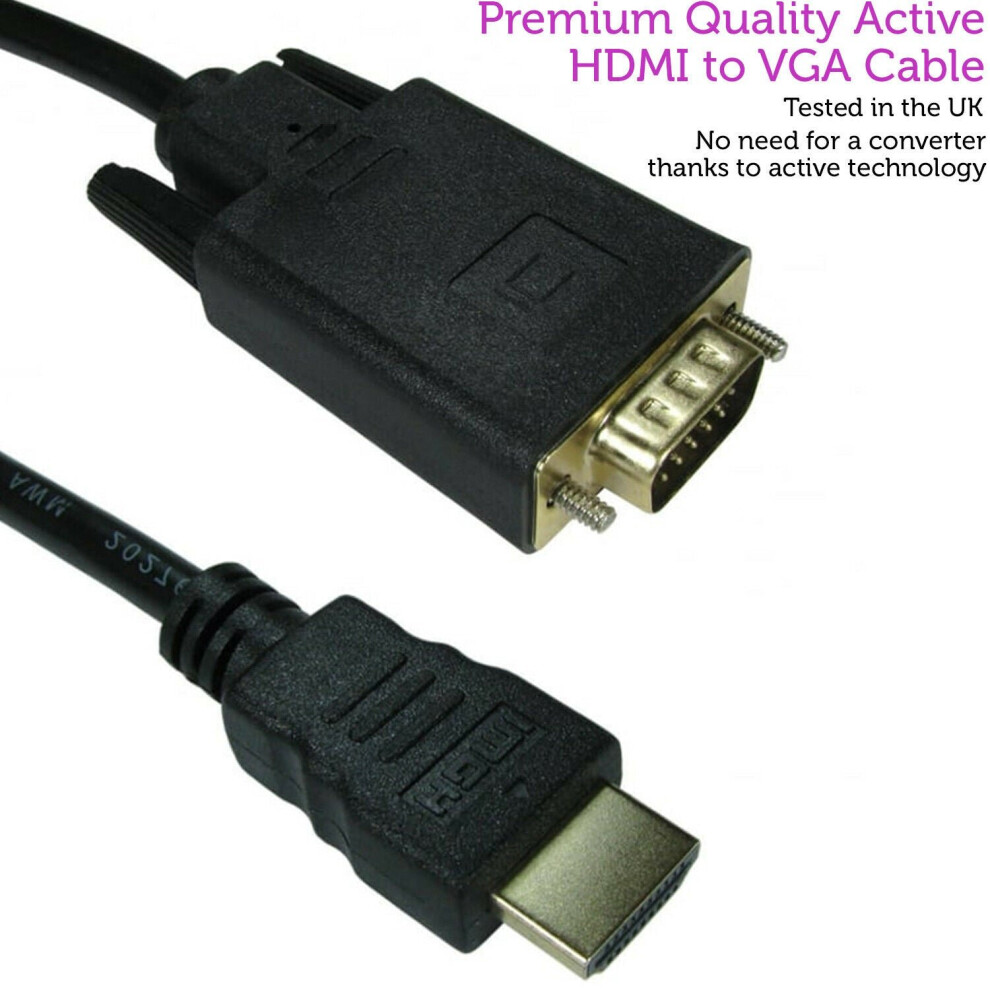 1.8M Active Hdmi To Vga Monitor Converter Cable Male Pc Tv Hd Video Adapter Lead 5055538133374