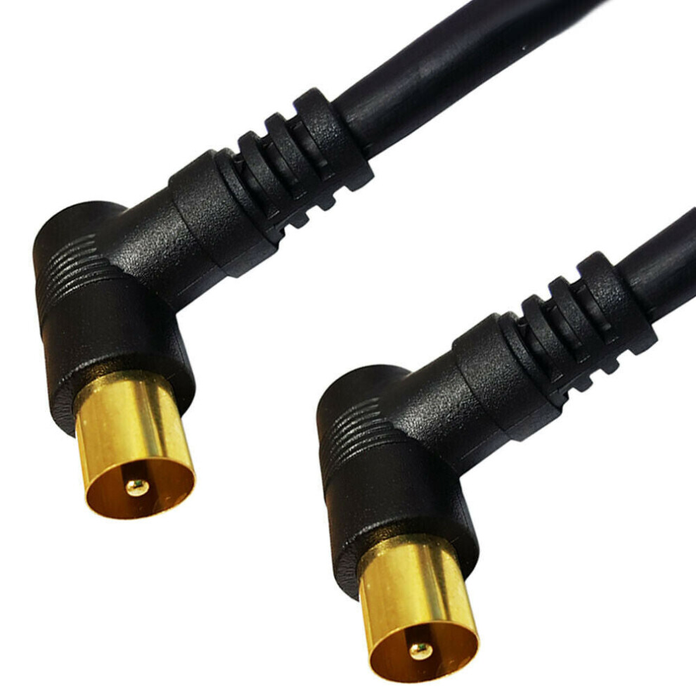 2x 0.5m TV Aerial Coaxial Cable Right Angle Male to Plug Lead Gold Connectors