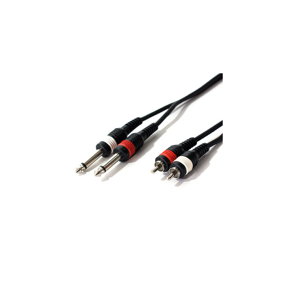 5m 2 RCA PHONO Male to 2x 6.35mm 1/4" Jack Plug Cable Lead Mono 6.3mm Mixer Amp