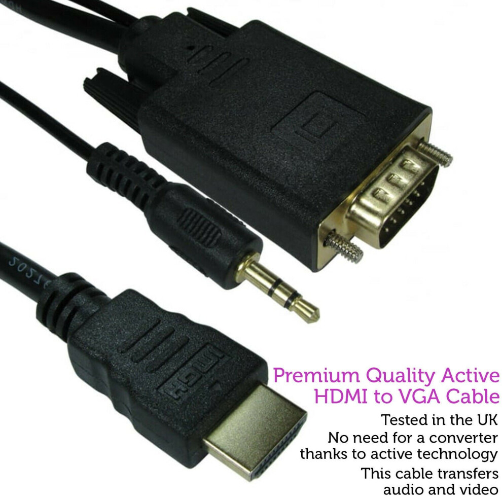 1.8m HDMI to VGA & 3.5mm Monitor Converter Cable Male PC TV Audio Video Adapter