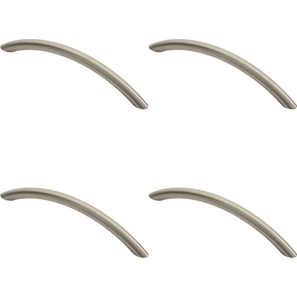 4X Curved Bow Cabinet Pull Handle 153 X 10Mm 128Mm Fixing Centres Satin Nickel 5056524200780