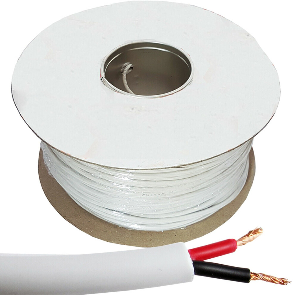 100m Double Insulated Speaker Cable 1.15mmÂ² White 100V Volt PA System Reel Drum