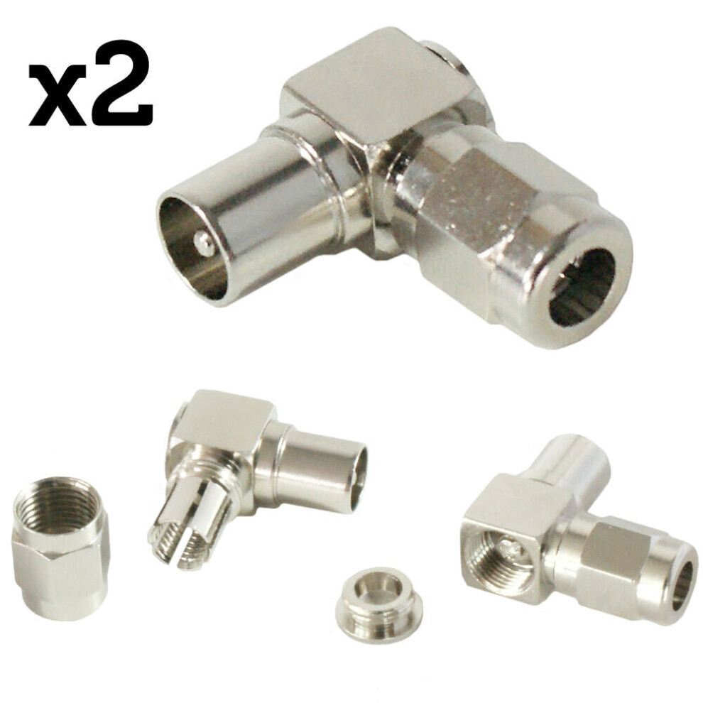 2x Right Angled TV Aerial Male Connector 90 Degree RF Coaxial Plug Adapter