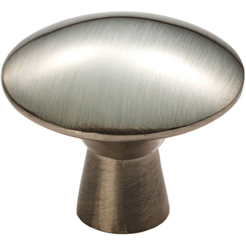 Disc Shaped Cabinet Door Knob on Tapered Stem 27mm Dia Satin Nickel Handle