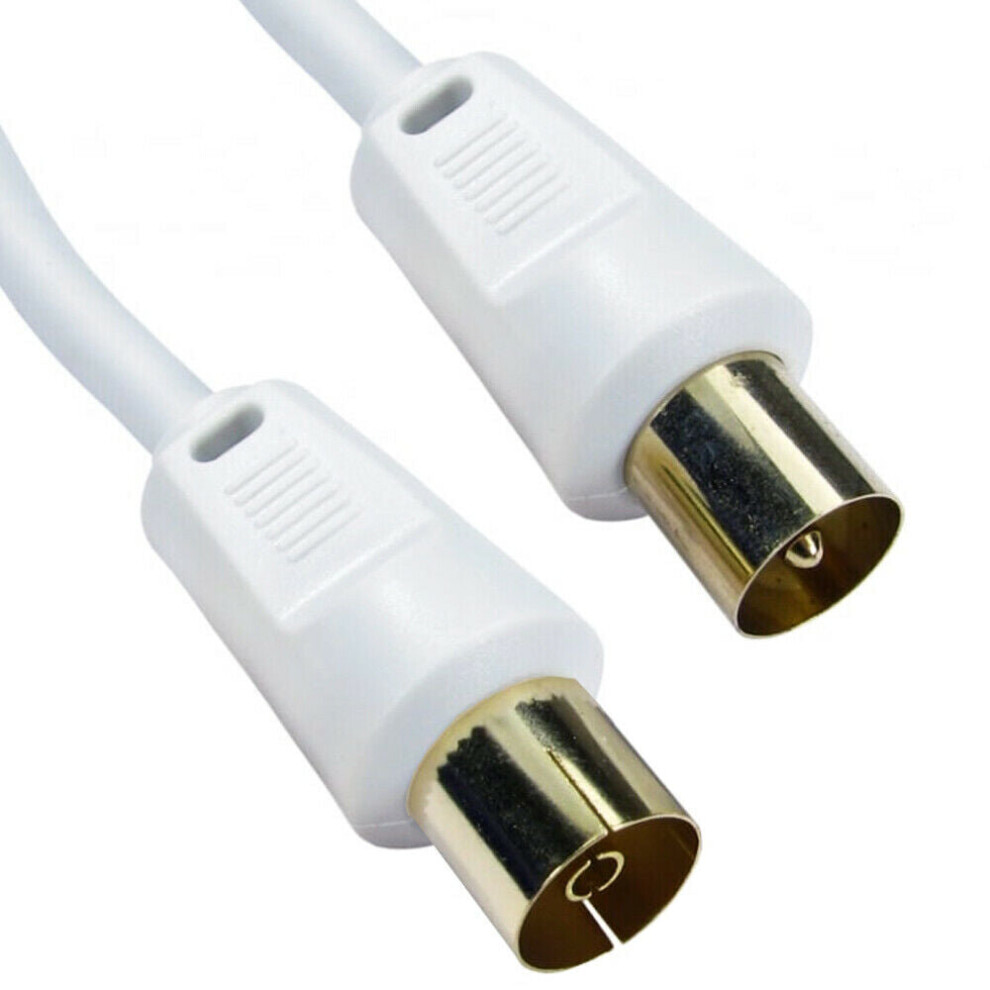 Loops 5M Gold Aerial Cable Extension Male Plug To Female Socket Tv Coaxial White Lead