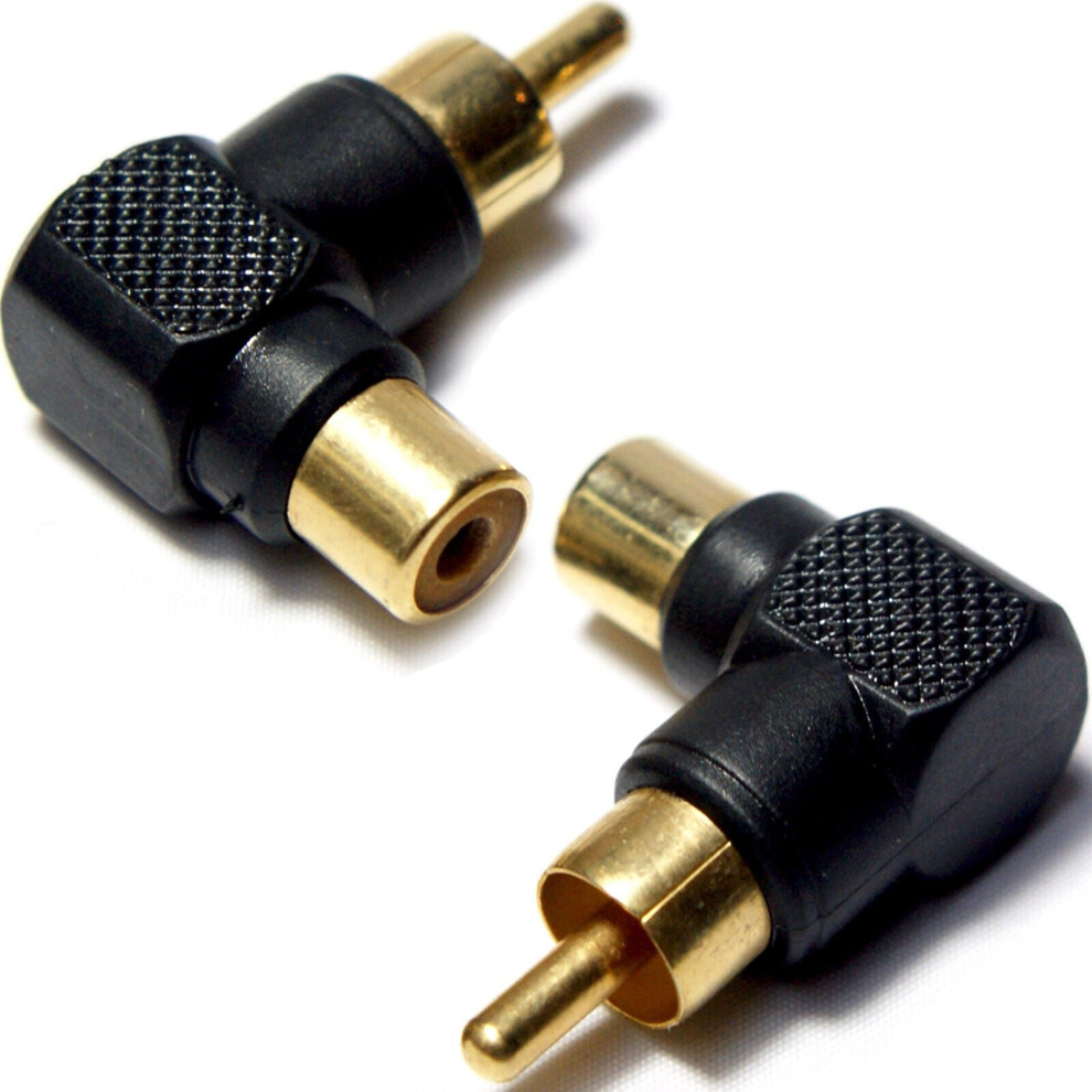 2x RCA Male to Female Right Angled 90 Degree Adapters PHONO Audio Plug Socket