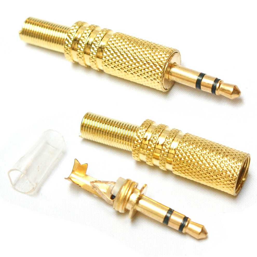 Quality 3.5mm Stereo Male Connector Gold Metal Plug Solder Jack Audio AUX 1/8"