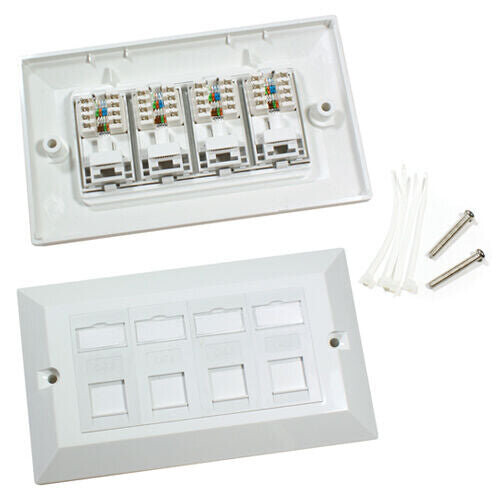 Loops Quad CAT6 Data Wall Outlet Face Plate 4 Port RJ45 Ethernet Network Data Socket