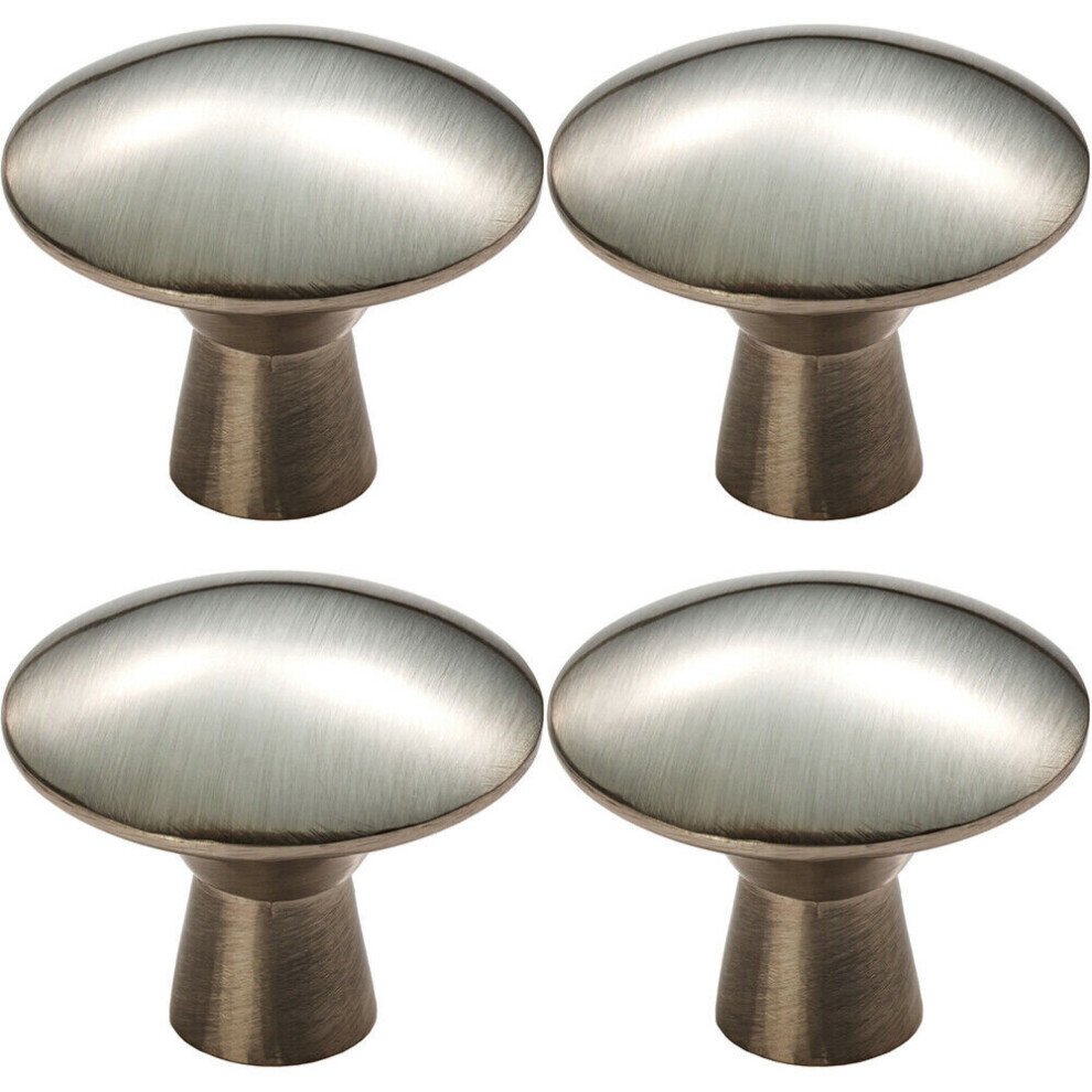 4x Disc Shaped Cabinet Door Knob on Tapered Stem 27mm Dia Satin Nickel