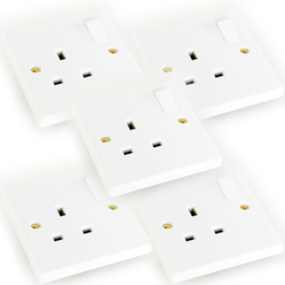 5x White Single UK Mains Wall Plug Socket 1 Gang 240V 13A Power Plate Outlet