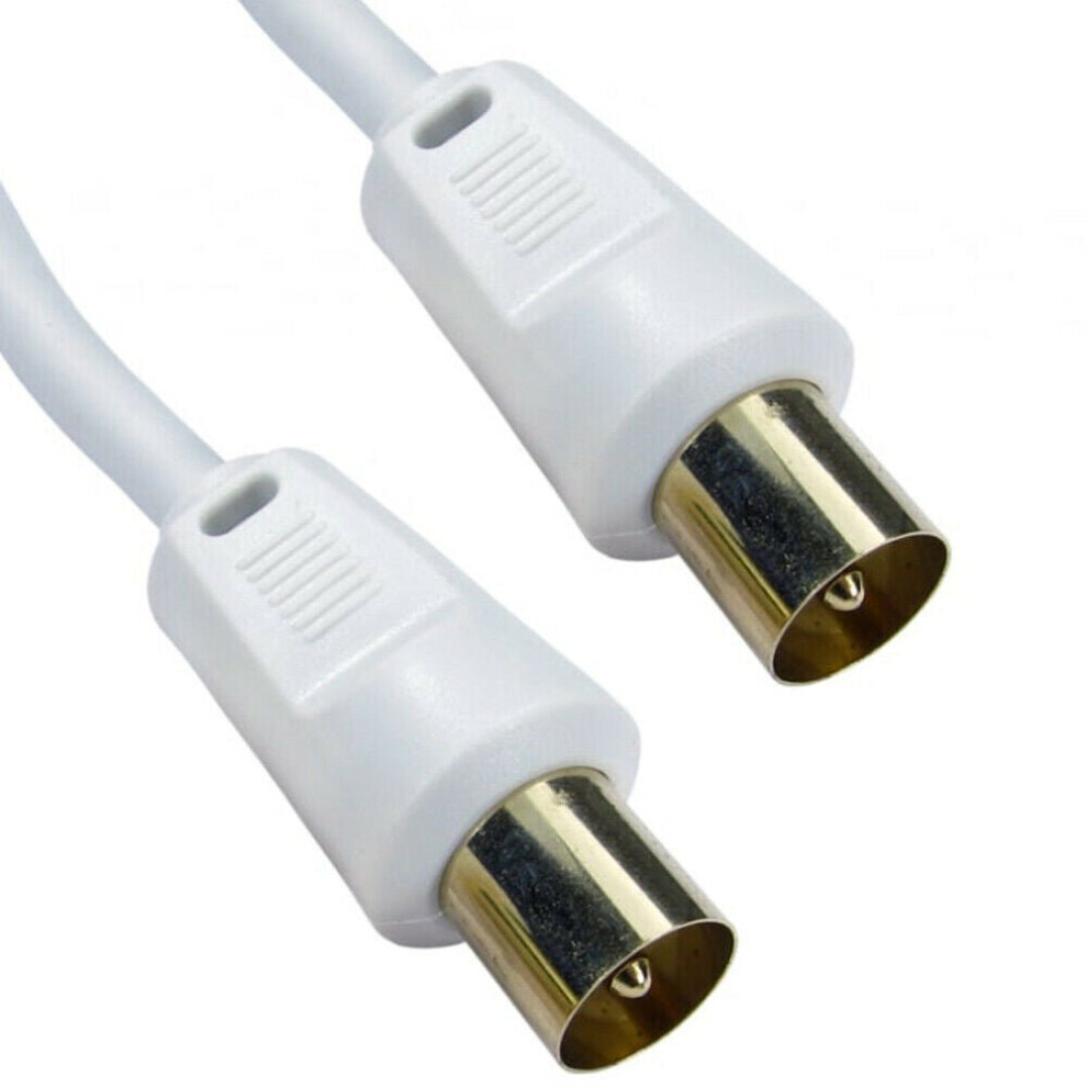 Loops 3M Male To Plug Aerial White Cable Gold & Shielded Coaxial Lead Tv Freeview