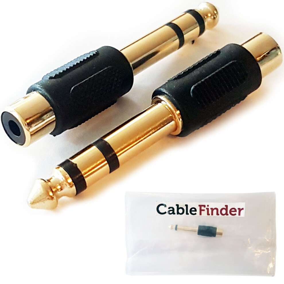 2 X 6.35Mm 1/4" Stereo Male Plug To Rca Phono Female Socket Adapter Mono Converter 5055538111402