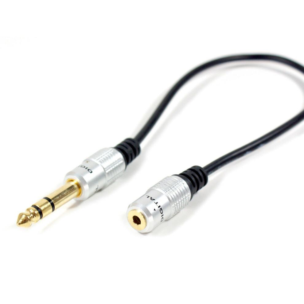 0.3M 6.35Mm Jack Plug To 3.5Mm Stereo Socket Extension Cable Lead 1/4" Headphone 5055538123528