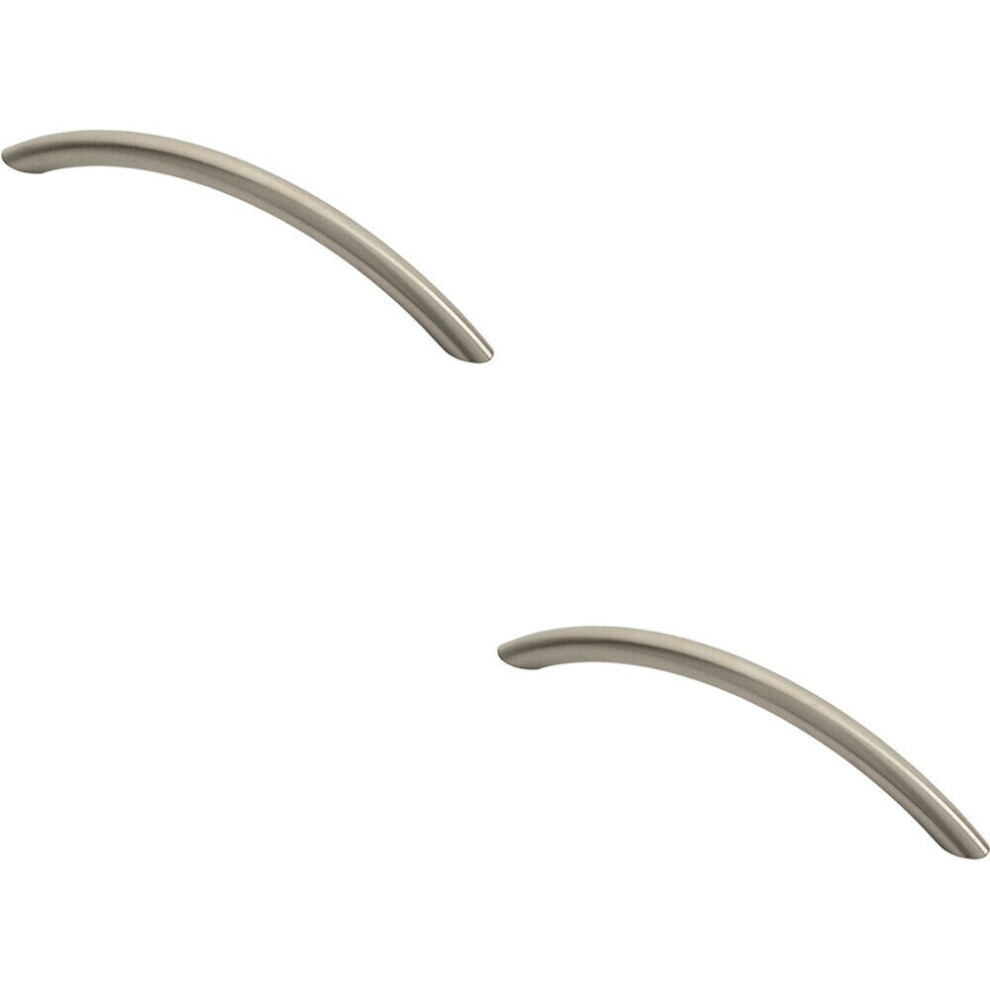 2X Curved Bow Cabinet Pull Handle 153 X 10Mm 128Mm Fixing Centres Satin Nickel 5056492585551