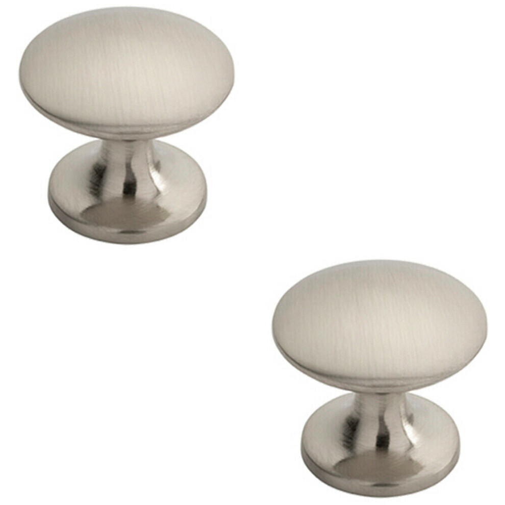 2x Fingertip Cabinet Door Knob 30mm Diameter Satin Nickel Cupboard Handle